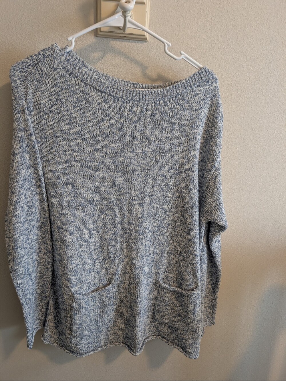 Chaps Women's 1x Blue Cotton Blend Sweater Tunic with Pockets Lagging Look EUC